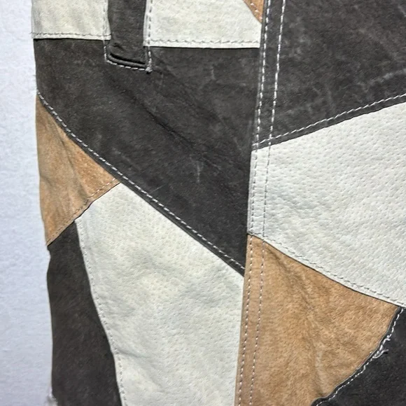 Vintage 90s Penny Lane Style Suede Patchwork Coat Size Medium - Picture 6 of 7